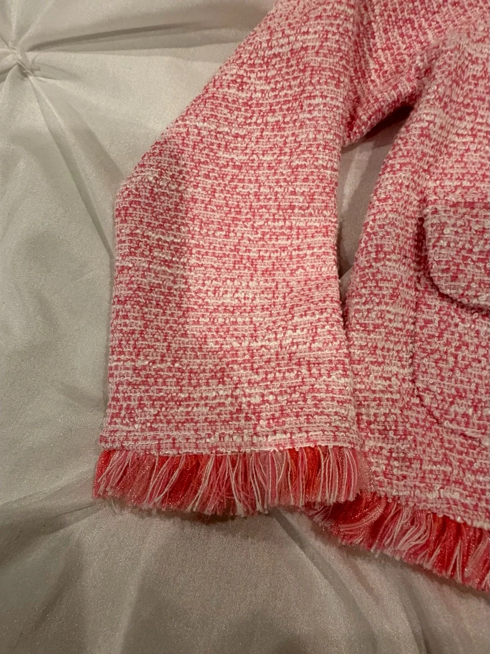 Girls Pink Tweed Fringe Jacket Size 24m